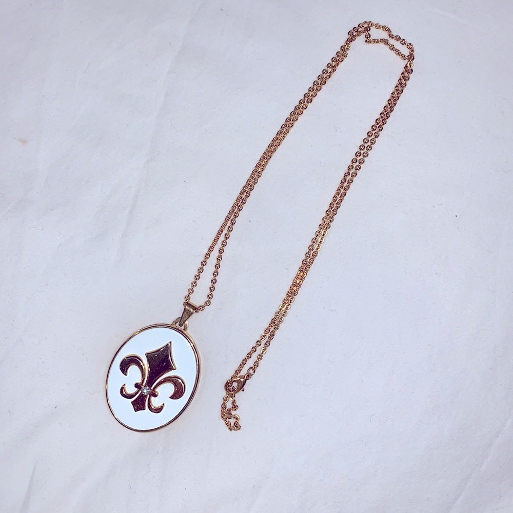 Fleur de Lis gold and white enamel locket